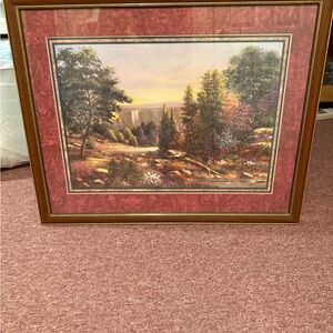 Home interiors Sunset Landscape Framed Art with Brown and Red Accents